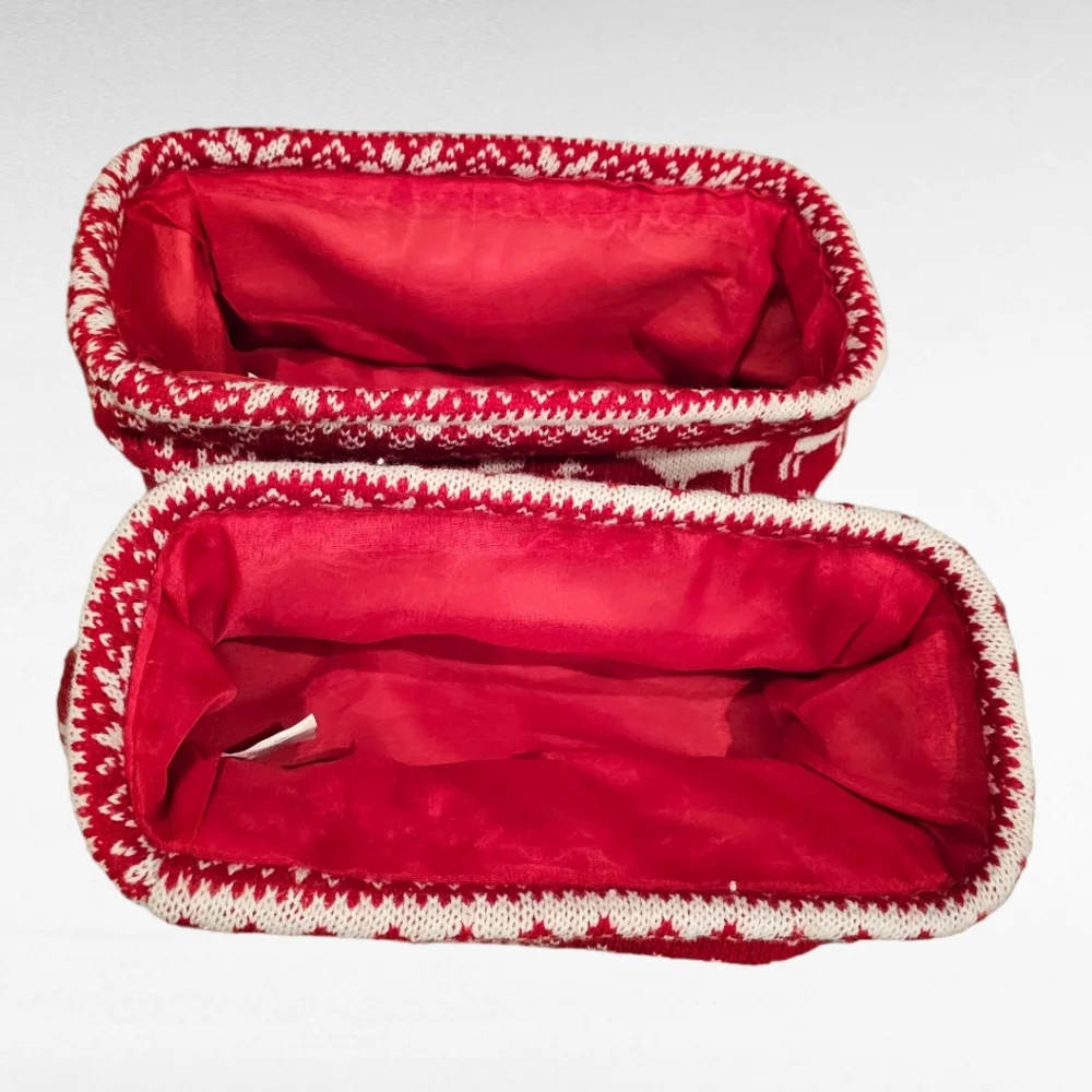 Nordic Design Red and White Collapsible Storage Baskets Set of 2